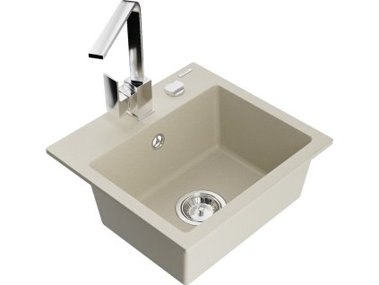MEXEN/S - Milo granitový dřez 1-miska včetně baterie Rita, béžový 6505-69-670300-00