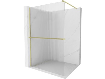 MEXEN/S - Kioto+ Sprchová zástěna WALK-IN s poličkou a držákem ručníků 80 x 200 cm, proužky, zlato kartáčovaná 800-080-121-55-09