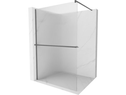 MEXEN/S - Kioto+ Sprchová zástěna WALK-IN s poličkou a držákem ručníků 80 x 200 cm, proužky, grafit metal 800-080-121-95-09