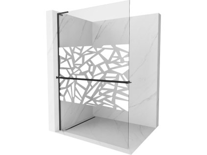 MEXEN/S - Kioto+ L Sprchová zástěna WALK-IN s poličkou a držákem ručníků 90 x 200 cm, bílý vzor, černá 800-090-123-70-85