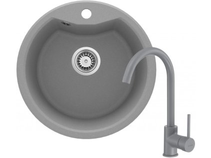 DEANTE - Solis šedá metalic - Granitový dřez včetně baterie, 1 - bowl ZRSBS803