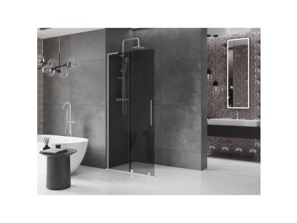 MEXEN/S - Velar L Sprchová zástěna posuvná Walk-in 110 x 200 cm, grafit 8 mm, nikl kartáčovaný 871-110-003-43-97