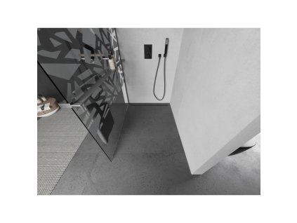MEXEN/S - Kioto+ L Sprchová zástěna WALK-IN s poličkou a držákem ručníků 70 x 200 cm, bílý vzor, grafit kartáčovaná 800-070-123-66-85