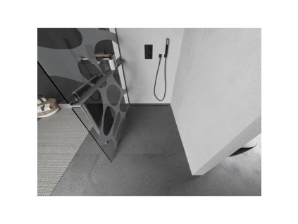 MEXEN/S - Kioto+ L Sprchová zástěna WALK-IN s poličkou a držákem ručníků 70 x 200 cm, bílý vzor, grafit kartáčovaná 800-070-123-66-97