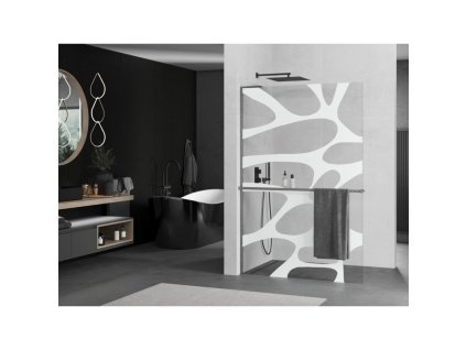 MEXEN/S - Kioto+ L Sprchová zástěna WALK-IN s poličkou a držákem ručníků 80 x 200 cm, bílý vzor, grafit kartáčovaná 800-080-123-66-97