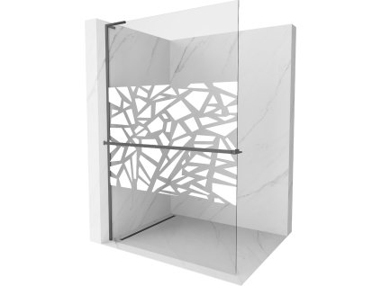 MEXEN/S - Kioto+ L Sprchová zástěna WALK-IN s poličkou a držákem ručníků 70 x 200 cm, bílý vzor, grafit metal 800-070-123-95-85