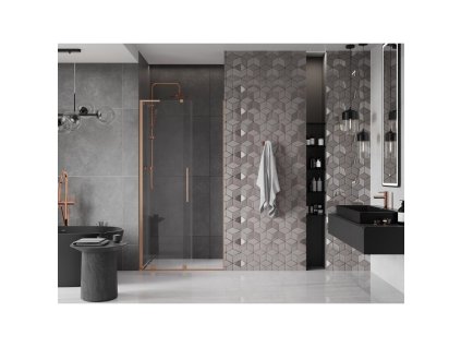 MEXEN/S - Velar L posuvné sprchové dveře 90 cm, transparent, měď kartáčovaná 871-090-003-01-65