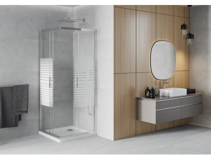 MEXEN/S - Rio Sprchový kout čtvercový 80x80, transparent/dekor, chrom + vanička se sifonem 860-080-080-01-20-4010
