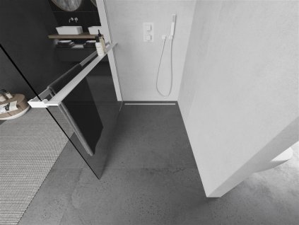 MEXEN/S - Kioto+ L Sprchová zástěna WALK-IN s poličkou a držákem ručníků 90 x 200 cm, transparent, bílá 800-090-123-20-00