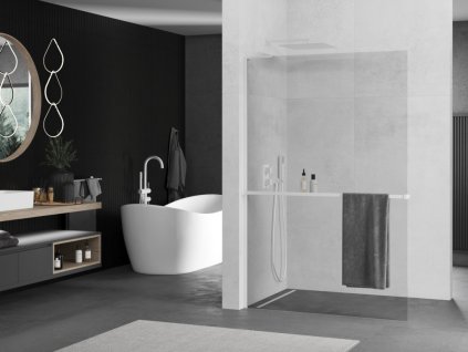 MEXEN/S - Kioto+ L Sprchová zástěna WALK-IN s poličkou a držákem ručníků 100 x 200 cm, transparent, bílá 800-100-123-20-00
