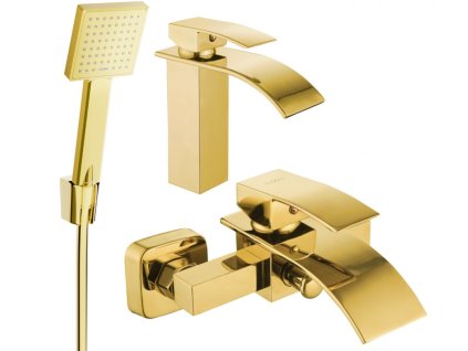 MEXEN/S - Aries R45 Set umyvadlové a vanové baterie s příslušenstvím, zlato 744803R45-50