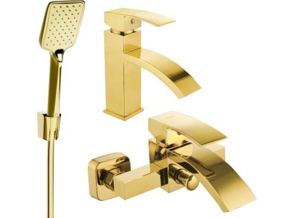 MEXEN/S - Libra R62 Set umyvadlové a vanové baterie s příslušenstvím, zlato 745103R62-50