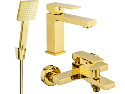 MEXEN/S - Uno R45 Set umyvadlové a vanové baterie s příslušenstvím, zlato 71403R45-50