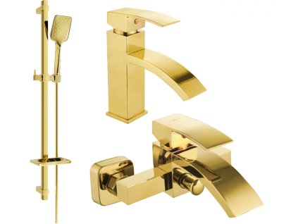 MEXEN/S - Libra DQ62 Set umyvadlové a vanové baterie s příslušenstvím, zlato 745103DQ62-50