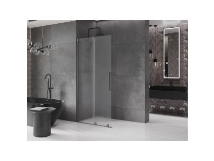 MEXEN/S - Velar Sprchová zástěna posuvná Walk-in 100 x 200 cm, dekor 8 mm, grafit kartáčovaná 871-100-000-33-66