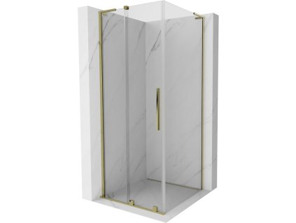 MEXEN/S - Velar L sprchový kout, posuvné dveře 110 x 110 cm, transparent, zlato 871-110-110-03-50