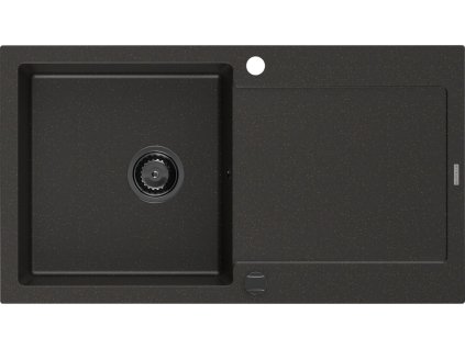 MEXEN/S - Leo granitový dřez 1 s odkapávačem 900x500 mm, černá/zlatá metalik,+ černý sifon 6501901010-75-B
