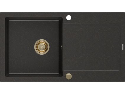 MEXEN/S - Leo granitový dřez 1 s odkapávačem 900x500 mm, černá/zlatá metalik,+ zlatý sifon 6501901010-75-G