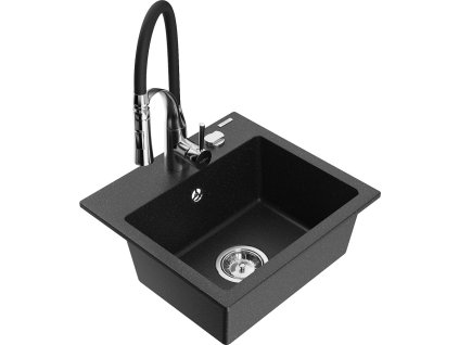 MEXEN/S - Milo granitový dřez 1-miska včetně baterie Aster, černá/stříbrná metalik 6505-73-73450-07