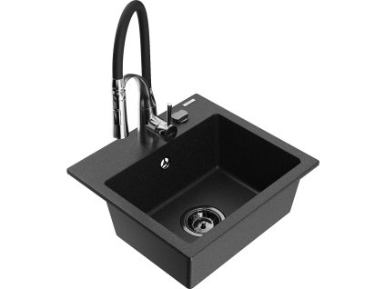 MEXEN/S - Milo granitový dřez 1-miska včetně baterie Aster, černá/stříbrná metalik 6505-73-73450-07-B