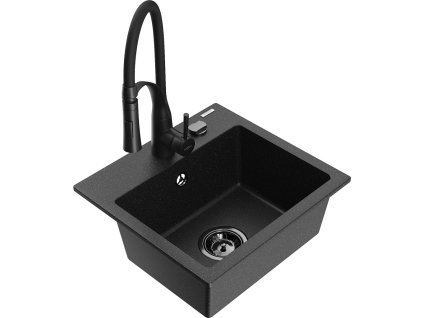 MEXEN/S - Milo granitový dřez 1-miska včetně baterie Aster, černá/stříbrná metalik 6505-73-73450-70-B