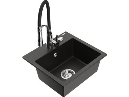 MEXEN/S - Milo granitový dřez 1-miska včetně baterie Aster, černá/zlatá metalik 6505-75-73450-07