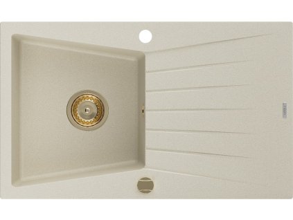 MEXEN/S - Cesar granitový dřez 1 s odkapávačem 775x470 mm, béžová,+ zlatý sifon 6514771010-69-G