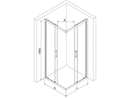 MEXEN/S - Rio čtvercový sprchový kout 90 x 90, transparent, chrom + vanička se sifonem Flat, černý 860-090-090-01-00-4070