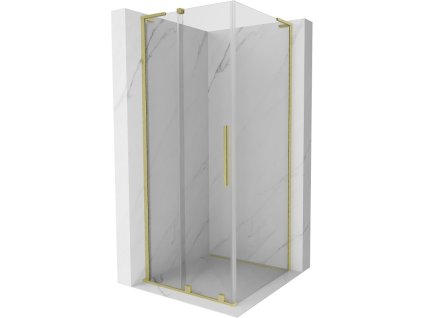 MEXEN/S - Velar L sprchový kout, posuvné dveře 110 x 110 cm, transparent, zlato kartáčovaná 871-110-110-03-55