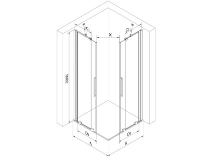 MEXEN/S - Velar Duo čtvercový sprchový kout 90 x 80, transparent, chrom 871-090-080-02-01