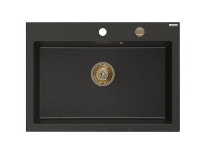 MEXEN/S - Elix granitový dřez 1-miska 700 x 500 mm, černá/zlatá metalik, sifon zlatá 6526701005-75-G