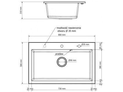 MEXEN/S - Elix granitový dřez 1-miska 800 x 500 mm, béžový, sifon zlatá 6527801005-69-G