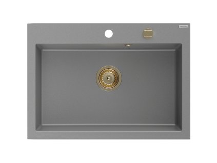 MEXEN/S - Elix granitový dřez 1-miska 700 x 500 mm, šedý, sifon zlatá 6526701005-71-G