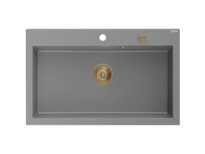 MEXEN/S - Elix granitový dřez 1-miska 800 x 500 mm, šedý, sifon zlatá 6527801005-71-G