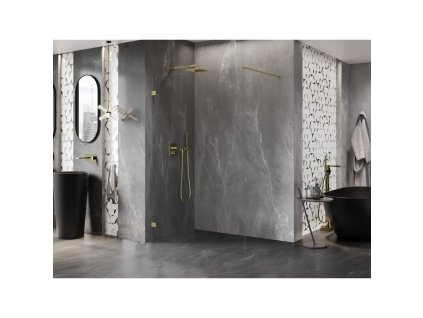 MEXEN/S - Lunar Sprchová zástěna WALK-IN levá 60 x 200 cm, transparent 8 mm, zlato kartáčovaná 830-060-000-55-00-L