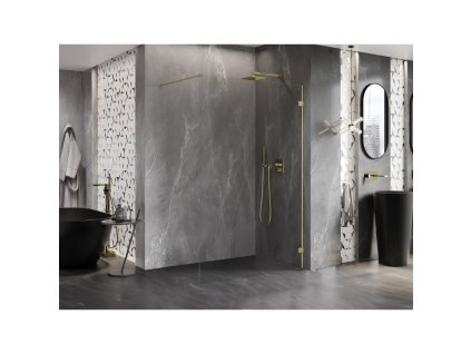 MEXEN/S - Lunar Sprchová zástěna WALK-IN pravá 60 x 200 cm, transparent 8 mm, zlato kartáčovaná 830-060-000-55-00-P