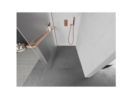 MEXEN/S - Kioto+ L Sprchová zástěna WALK-IN s poličkou a držákem ručníků 80 x 200 cm, dekor, měď kartáčovaná 800-080-123-65-30
