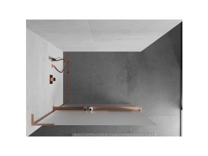 MEXEN/S - Kioto+ L Sprchová zástěna WALK-IN s poličkou a držákem ručníků 120 x 200 cm, dekor, měď kartáčovaná 800-120-123-65-30