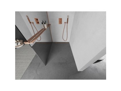 MEXEN/S - Kioto+ L Sprchová zástěna WALK-IN s poličkou a držákem ručníků 70 x 200 cm, zrcadlová, měď kartáčovaná 800-070-123-65-50