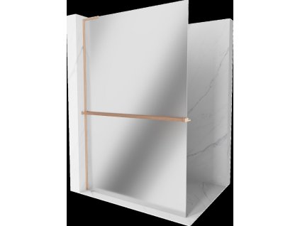 MEXEN/S - Kioto+ L Sprchová zástěna WALK-IN s poličkou a držákem ručníků 100 x 200 cm, zrcadlová, měď kartáčovaná 800-100-123-65-50
