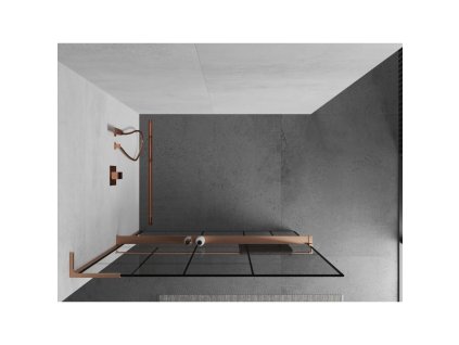 MEXEN/S - Kioto+ L Sprchová zástěna WALK-IN s poličkou a držákem ručníků 80 x 200 cm, černý vzor, měď kartáčovaná 800-080-123-65-78