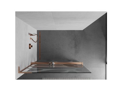 MEXEN/S - Kioto+ L Sprchová zástěna WALK-IN s poličkou a držákem ručníků 80 x 200 cm, bílý vzor, měď kartáčovaná 800-080-123-65-97