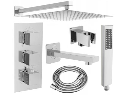 MEXEN/S - Cube DR02 podomítkový vanový SET s vytokovou hubicí + slim sprcha 25 cm, chrom 77503DR0225-00