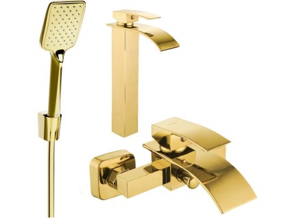 MEXEN/S - Aries R62 Set umyvadlové a vanové baterie s příslušenstvím, zlato 744813R62-50