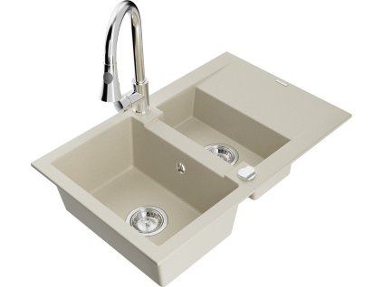 MEXEN/S - Gaspar granitový dřez 1.5 s odkapávačem včetně baterie Elia, béžová 6507-69-670101-00