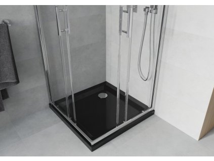 MEXEN/S - Rio čtvercový sprchový kout 90 x 90, transparent, chrom + vanička se sifonem Flat, černý 860-090-090-01-00-4070