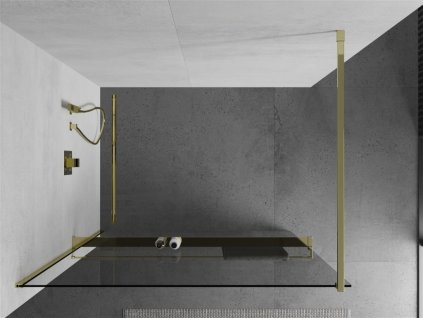 MEXEN/S - KIOTO Sprchová zástěna WALK-IN s poličkou a držákem ručníků 80 x 200, transparent 8 mm, zlatá 800-080-121-50-00