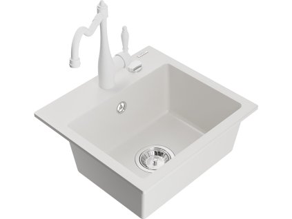 MEXEN/S - Milo granitový dřez 1-miska včetně baterie Carla, bílá 6505-20-670700-20