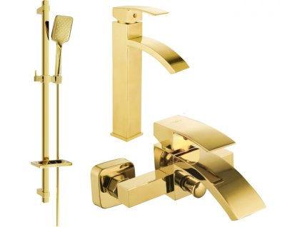 MEXEN/S - Libra DQ62 Set umyvadlové a vanové baterie s příslušenstvím, zlato 745113DQ62-50