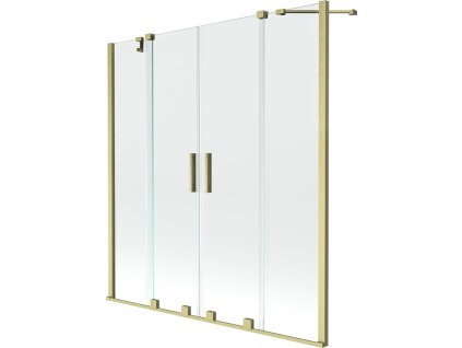 MEXEN/S - Velar Duo Dvoukřídlá posuvná vanová zástěna 150 x 150 cm, transparent, zlatá kartáčovaná 896-150-000-02-55